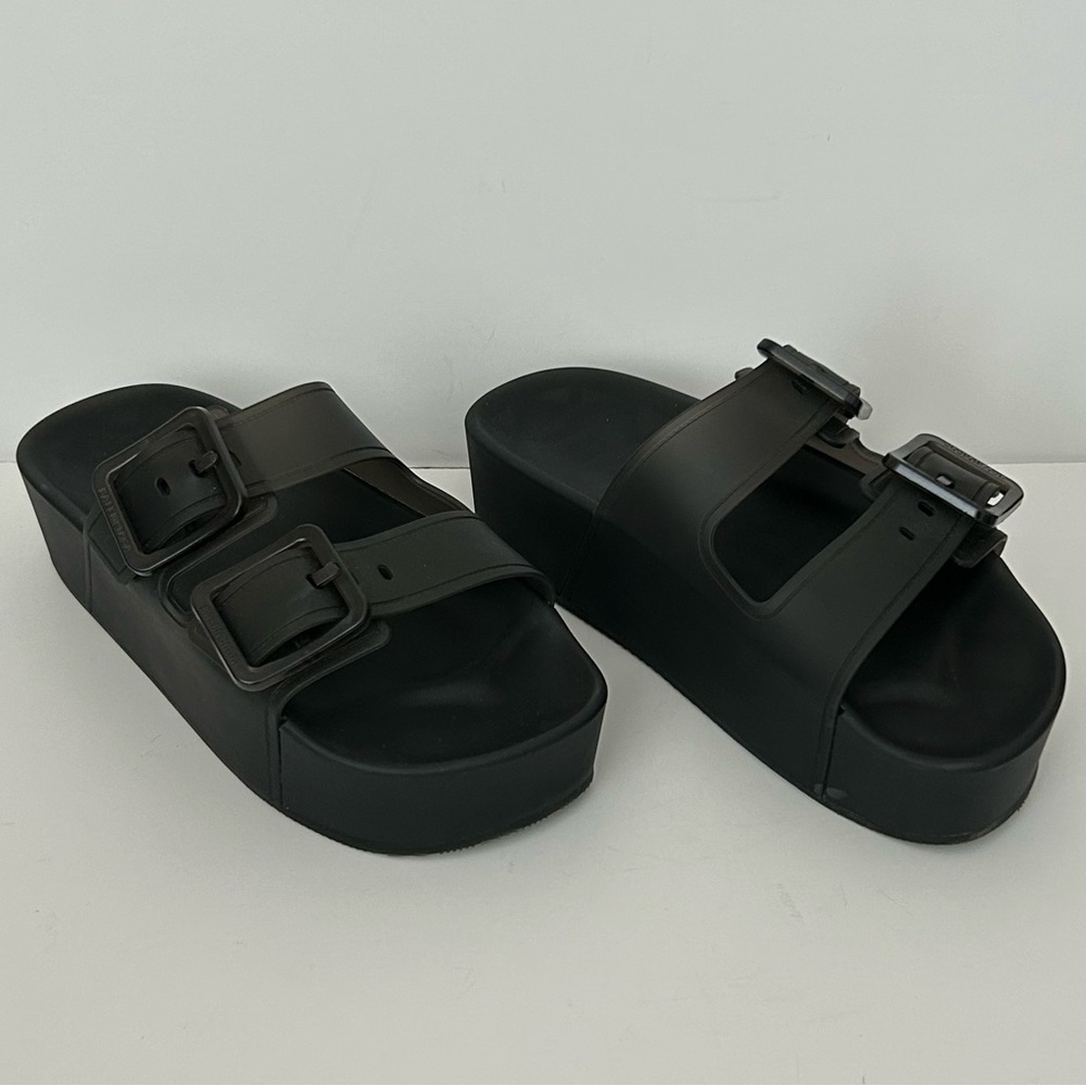 Balenciaga Black Rubber Mallorca Platform Slip On Sandals Size 37